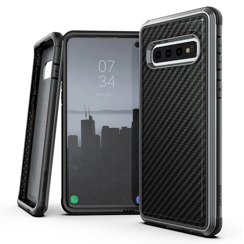 Black Carbon Fiber X-Doria Defense Lux чехол для samsung Galaxy S10 Plus S10e военный класс падение протестированный анодированный алюминиевый чехол для S10 Plus - Цвет: Black Carbon Fiber