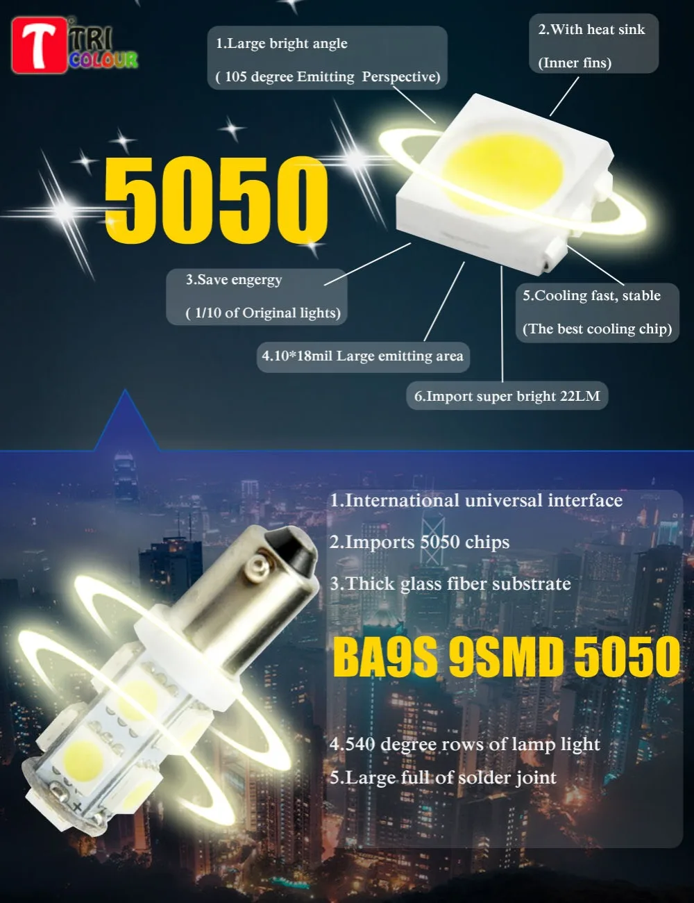 AutoEC 100 X BA9S 9 smd 5050 Светодиодная лампа для салона автомобиля ClearanceTurn 12 в
