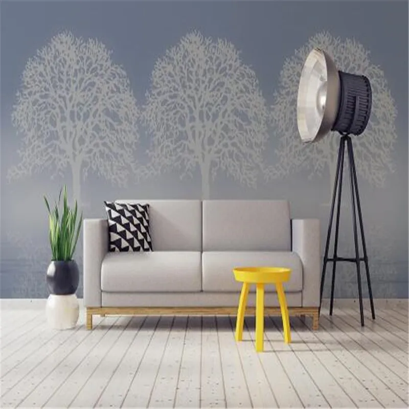 

Custom Photo Wallpapers 3D Light Grey White Birch Trees Wall Papers Home Decor Living Room Bedroom Background Wall Murals Modern