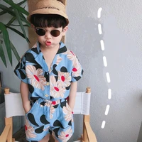summer fashion boys big floral beach style soft clothing sets kids thin breathable t shirt shorts 2pcs suits