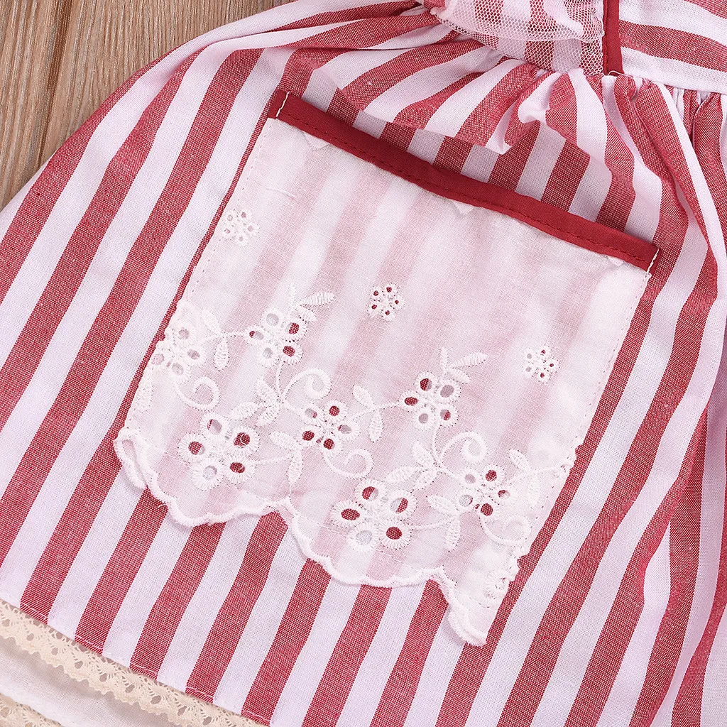 Toddler Kids Baby Girls Striped Lace Ruffled Princess Cake Pompous Party Dress Sleeveless Flower Ball Gown Kid Red | Детская одежда и