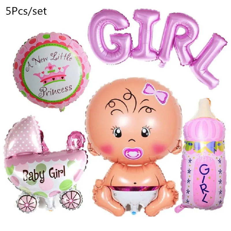 5pcs girl set 1 комплект детского дня рождения для маленьких мальчиков и девочек Фольга шар его Для мальчиков и девочек детские праздничные шары Детские 1st День рождения украшения поставки - Цвет: 5pcs girl set