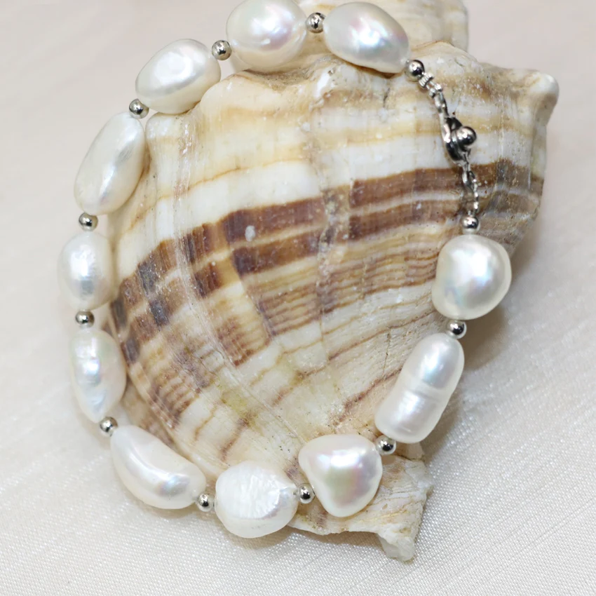 Естественный неправильной формы 12 14 мм белый жемчужный бисер амулет браслеты