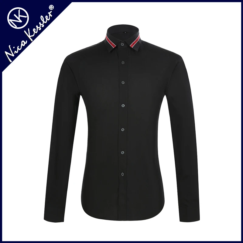 Мужская рубашка хлопок одноцветная с длинным рукавом модная деловая