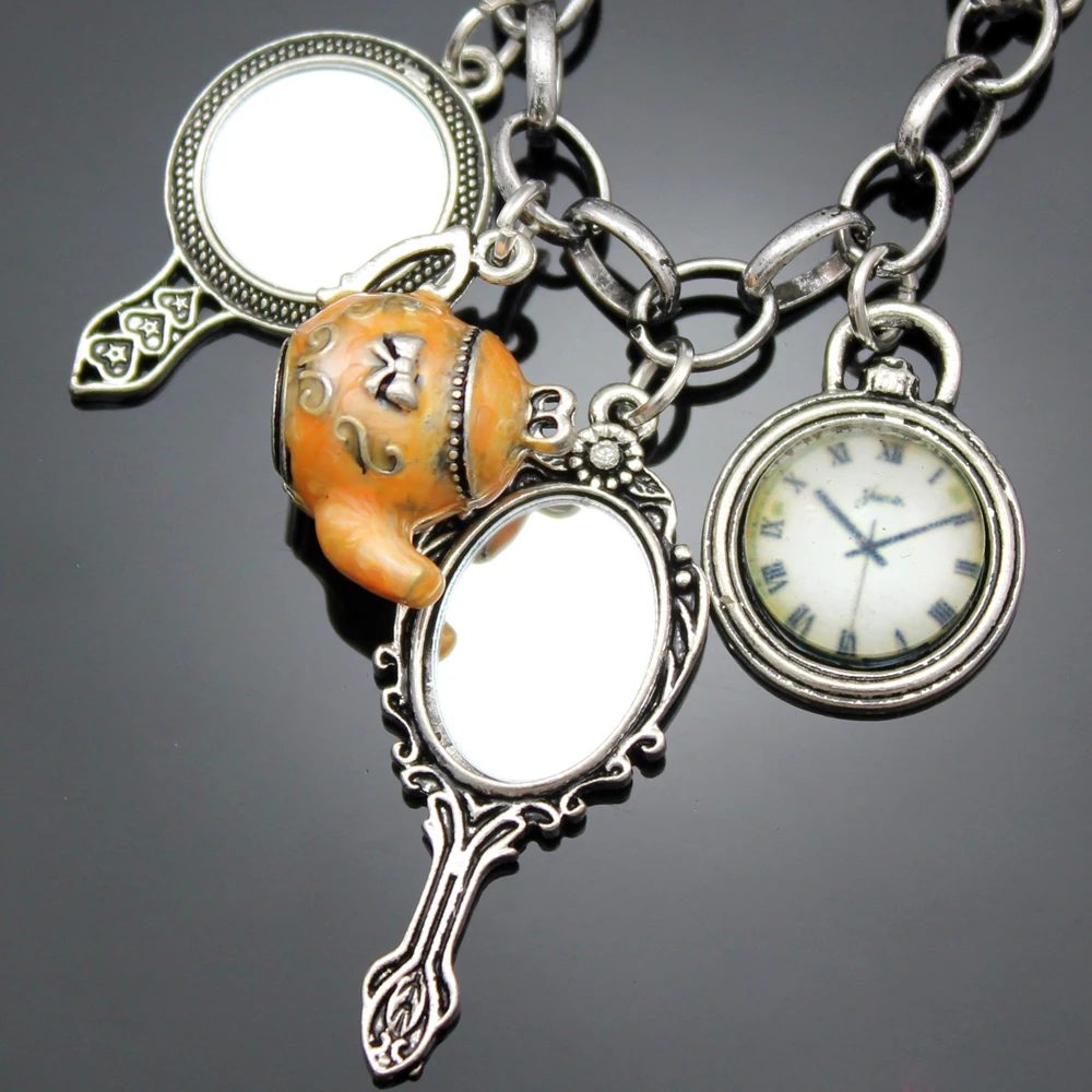 Винтажные зеркальные подвески в стране чудес бусины звеньевая цепь браслеты с