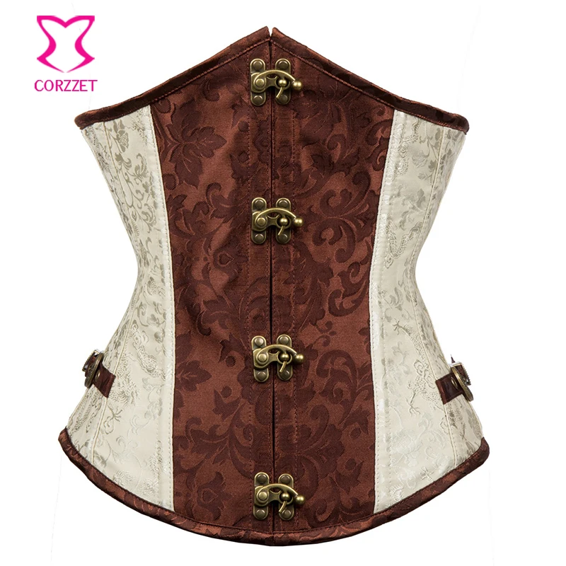 Коричневый Бурлеск Готический корсет стимпанк стальной с косточками для талии