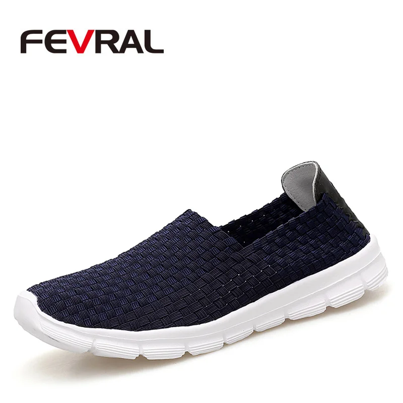 Blue Бренд fevral летняя дышащая мужская повседневная обувь Лоферы без шнуровки высокого качества плетеная обувь ручной работы Мужская мягкая и легкая обувь на плоской подошве - Цвет: Blue
