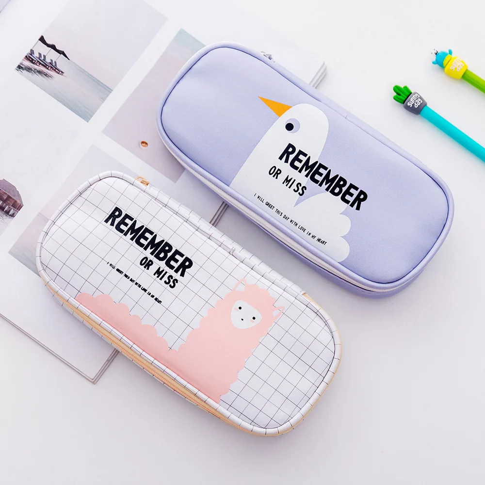 Чехол для карандашей Kawaii лаванда искусственная кожа пенал альпака кошка слон