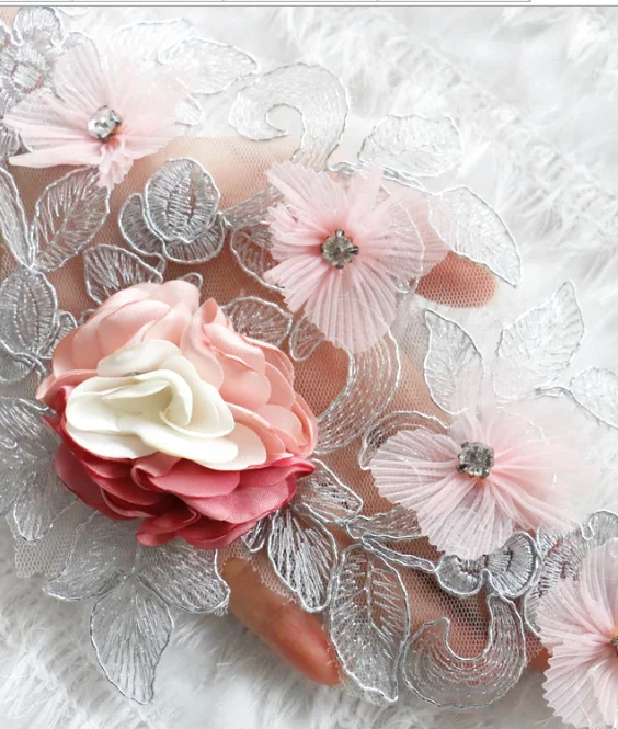 1 шт. вышивка с блестками патчи цветами розовые цветочными листочками аппликации