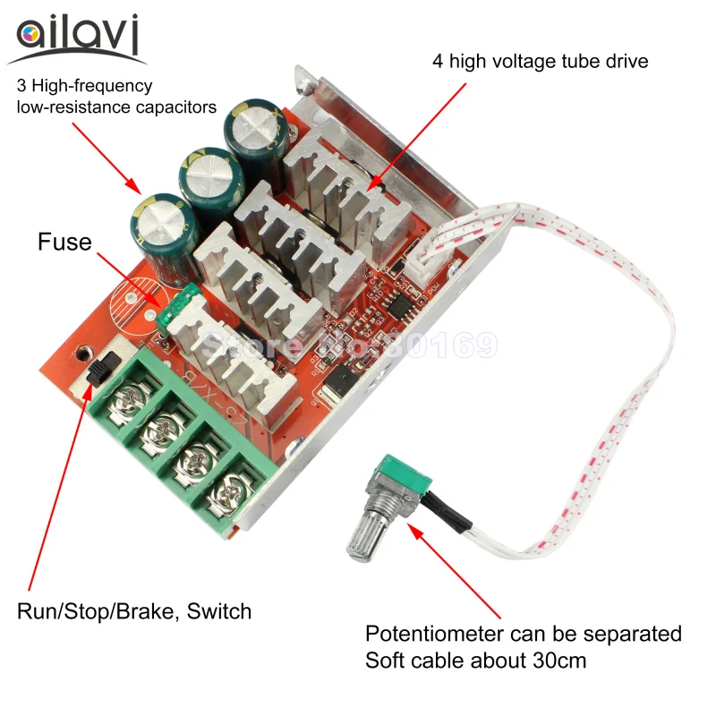 Регулятор скорости двигателя постоянного тока 7-80 В 12V24V60V72V 30A PWM контроллер скорости двигателя Модуль переключателя