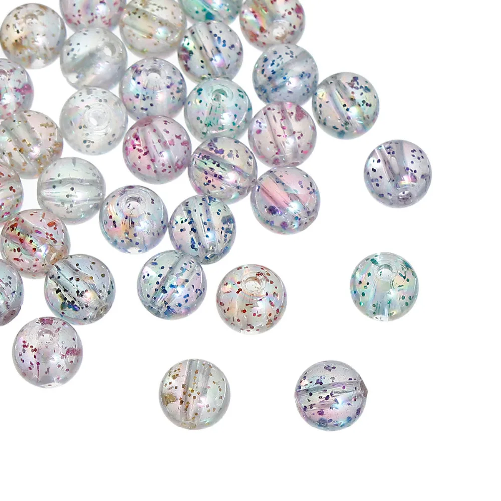 DoreenBeads прозрачный цвет акриловая жвачка Бусины круглые в случайном порядке блестки около 10 мм(3/") Диаметр, Отверстие: Около 2 мм, 100 шт