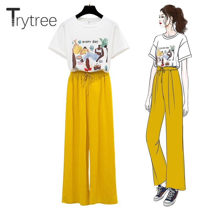 Trytree/летний женский комплект из двух предметов Повседневный хлопковый топ с