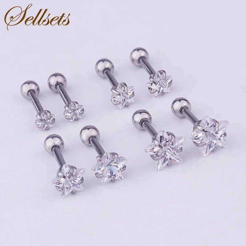 Серьги Sellsets из циркония в форме звезды серьги для пирсинга хрящевой ткани ушной