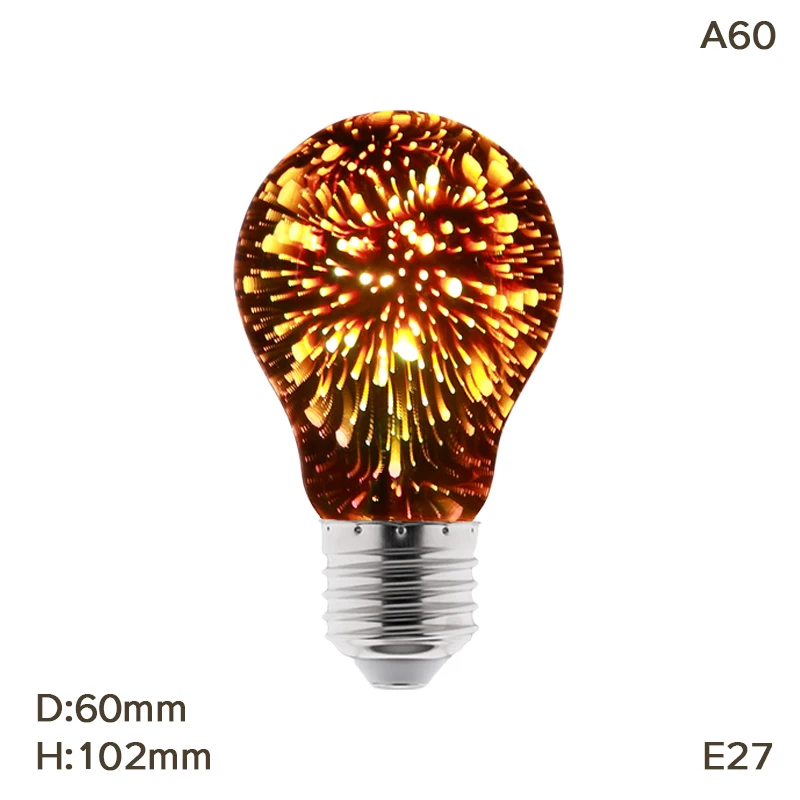 3D A60 Bulb 3D E27 светодиодный лампы 220V Красочные фейерверки светодиодный лампы Эдисона Праздник Рождественская звезда декорация Bombillas lampada светодиодный потолочный светильник Lamparas - Испускаемый цвет: 3D A60 Bulb