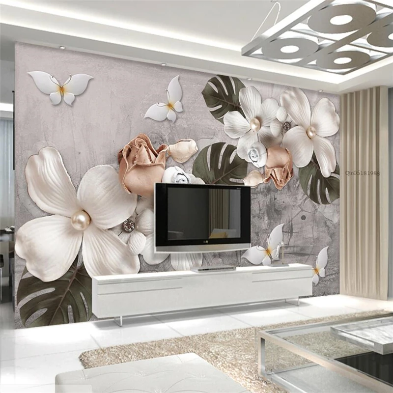 beibehang Custom 3d wallpaper three-dimensional relief white four pearl flower wall paper background home decoration | Обустройство