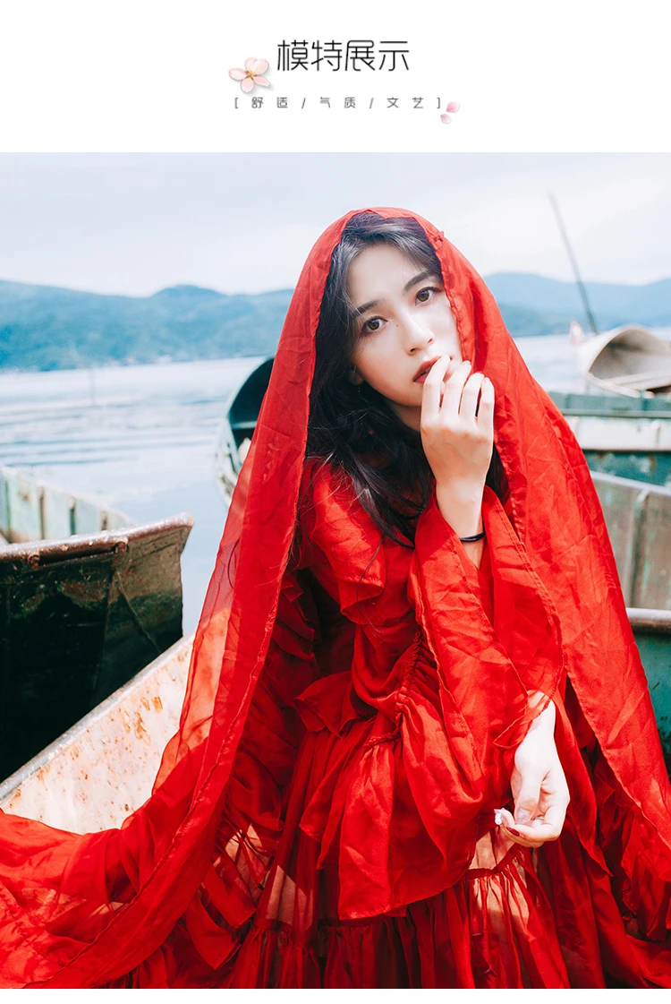 Yi Lin Kay весеннее и летнее индивидуальное модное народное таможенное красное шифоновое винтажное платье макси с расклешенными рукавами