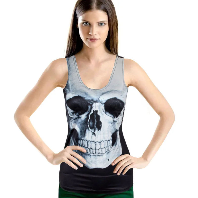 Женский Летний жилет с принтом черепа сексуальная майка объемными цветами