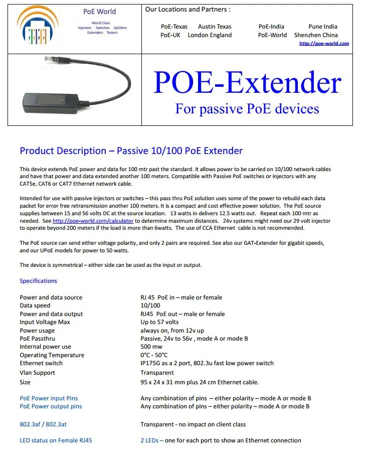 New Arrival Passive 10/100 PoE Extender POE Repeater RJ45 in/out 24v to 56v mode A or B Max Transmission 100M Distance | Безопасность и