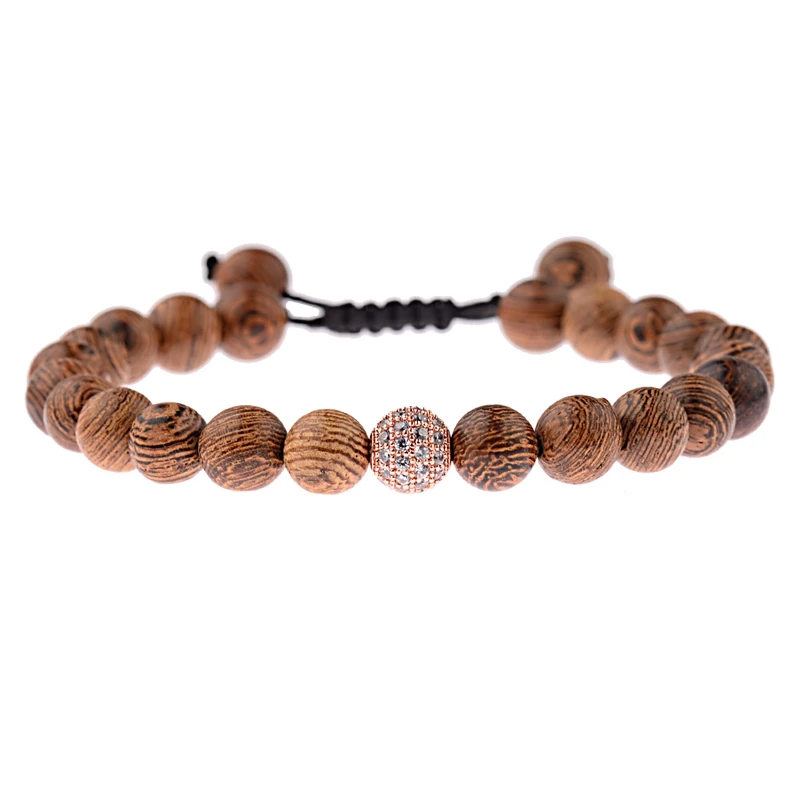 Rose Gold Amader, новинка, золотой шар, медное дерево, бусы, плетеный браслет, мужской браслет дружбы, браслет из белого циркония, Женские Ювелирные изделия для молитвы, ABL032 - Окраска металла: Rose Gold