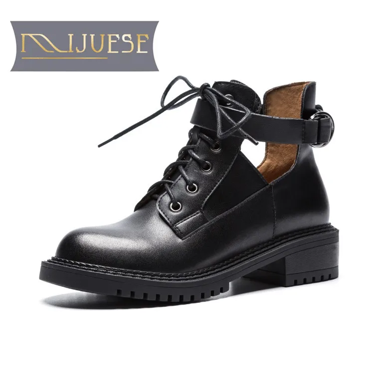 MLJUESE/женские ботильоны из коровьей кожи на шнуровке в стиле ретро низком каблуке