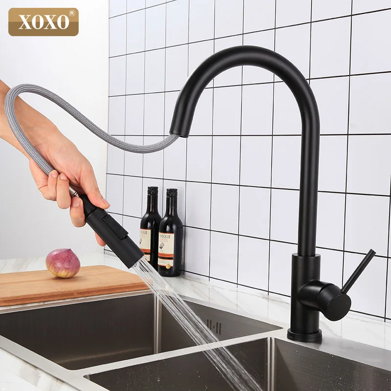 XOXO сенсорный кухонный кран выдвижной смеситель холодной и горячей воды кран черный золотой воды один держатель кран кухонная раковина кран 1348-1