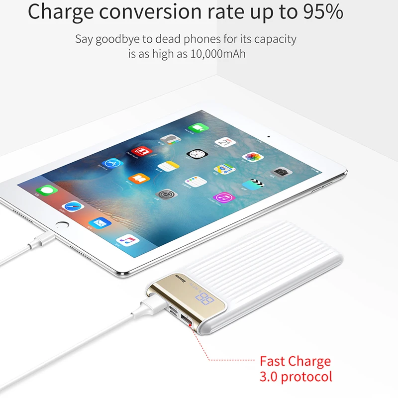 Baseus Quick Charge 3.0 Power Bank 10000mAh Dual USB LCD Poverbank Universal External Battery For Mobile Phones Portable Charger | Мобильные