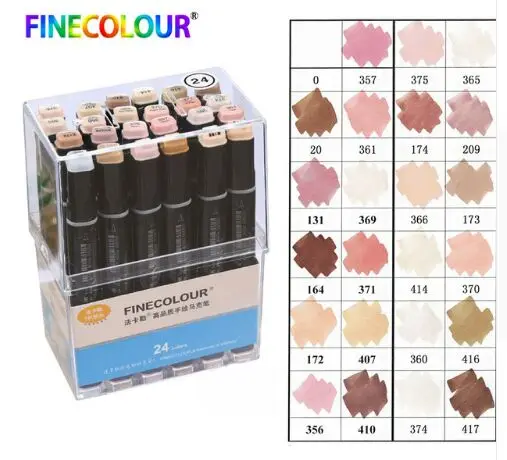 Finecolour EF102 на спиртовой основе с кляксами для манга зубная щетка с двумя головками и маркер-кисточка 12/24/36 Набор Профессиональный маркер для рисования ручка для товары для рукоделия - Цвет: 24pcs skin color
