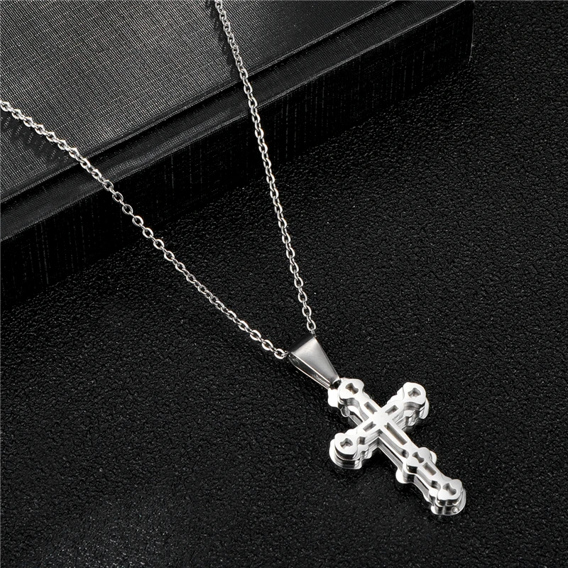D&ampZ Silver Color Multilayer Cross Pendant Necklace For Men Women Christian Crucifix Chain gift | Украшения и аксессуары