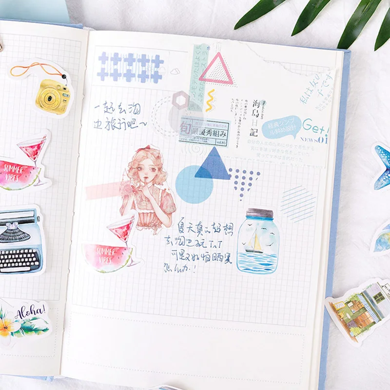 46PcsCute канцелярские наклейки s Kawaii дорожные наклейки "Океан" Пуля бумага для журнала наклейка для детей DIY Скрапбукинг ежедневник, альбомы