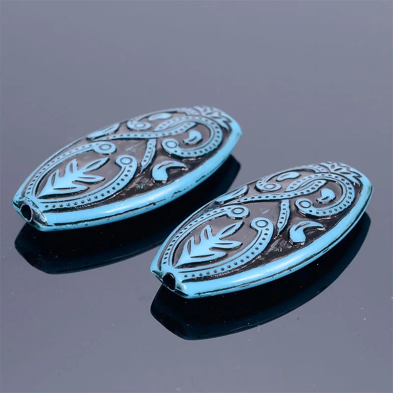Blue with Black Miasol 30 шт золотистого металла, узорчатые полоски, Плоские Овальные акриловые бусины Античного Дизайна для женщин, сделай сам, изготовление ювелирных изделий - Цвет: Blue with Black