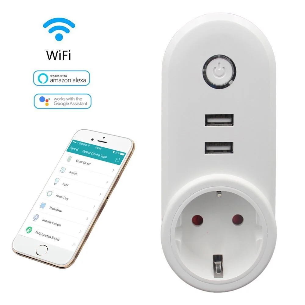 Смарт розетка с двумя USB портами и голосовым управлением 100 шт.|Умные розетки| |