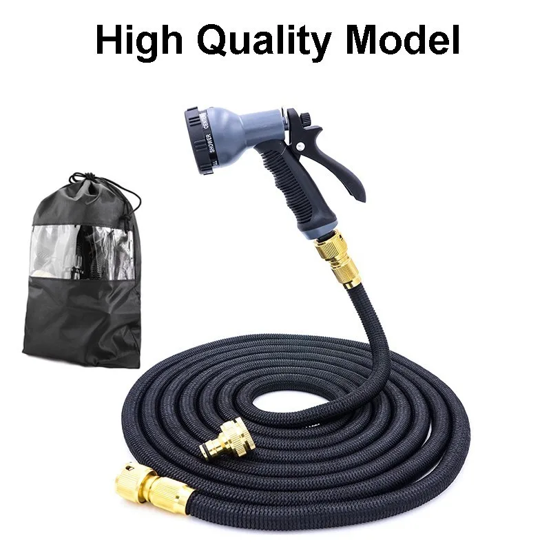 High-quality Black 2019NEW 25Ft-200Ft ЕС садовый удлиняющийся шланг волшебный гибкий шланг для воды пластиковые шланги трубы с распылителем полива, автомойка - Цвет: High-quality Black