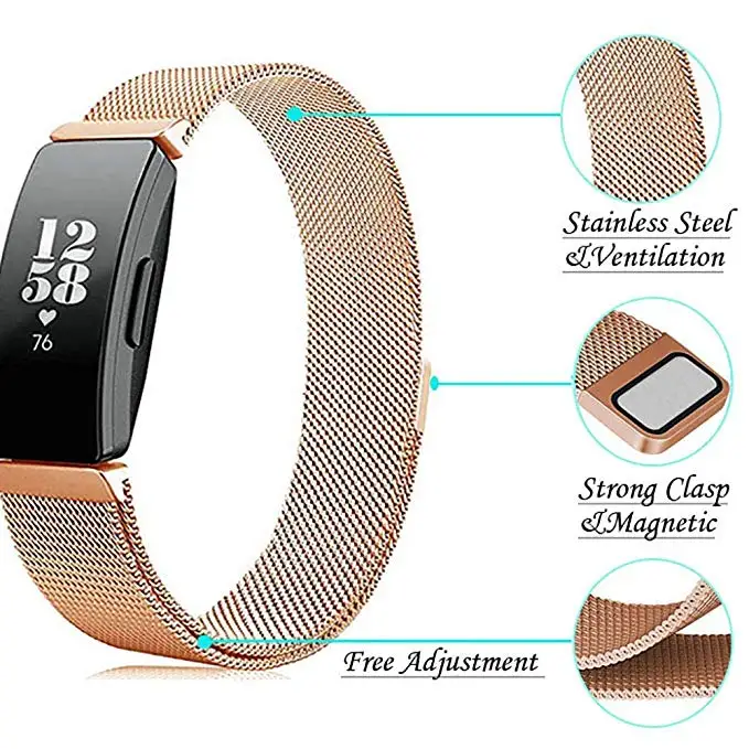 2 шт. Для Inspire& Inspire огнеупорные часы группа нержавеющая сталь+ Milanese Loop сетки Замена браслет металлический бизнес ремешок
