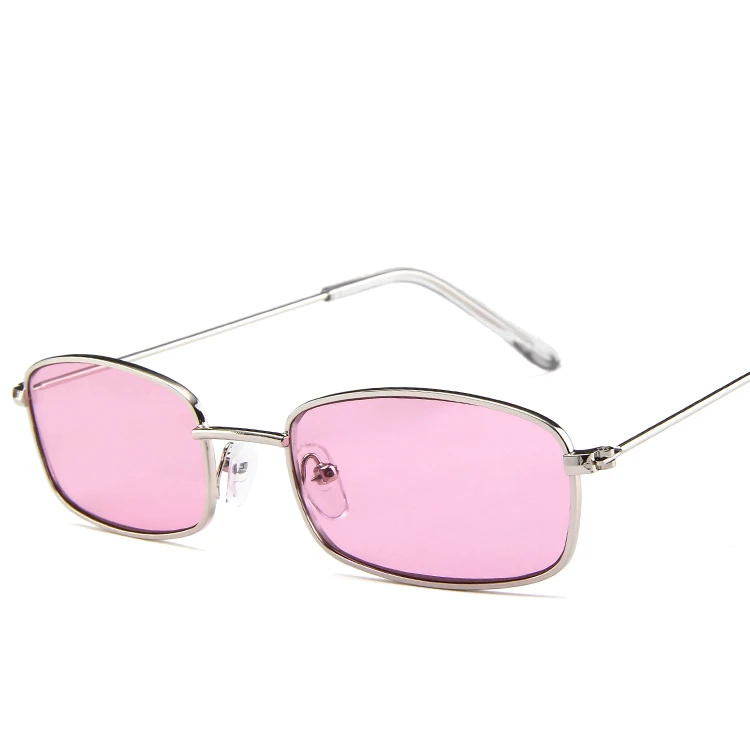 C5 Silver Pink Прямоугольные маленькие солнцезащитные очки с оправой из сплава, красные солнцезащитные очки для мужчин и женщин, UV400, Ретро стиль, металл, Ретро стиль, фирменный дизайн, очки - Цвет линз: C5 Silver Pink