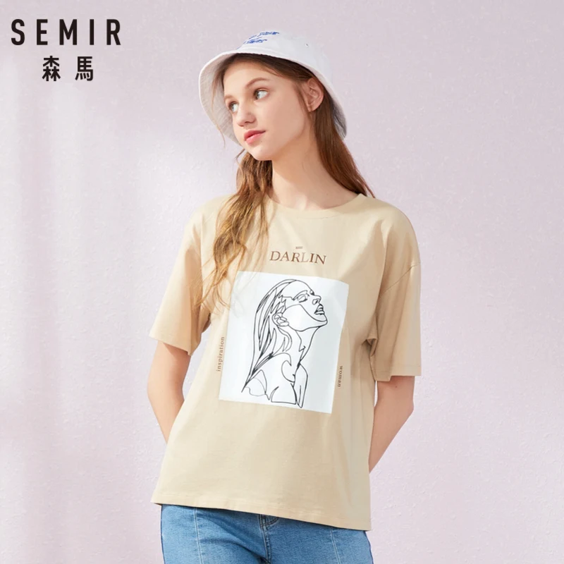 SEMIR 2019 летняя новая футболка с коротким рукавом Женская Осенняя на плечо