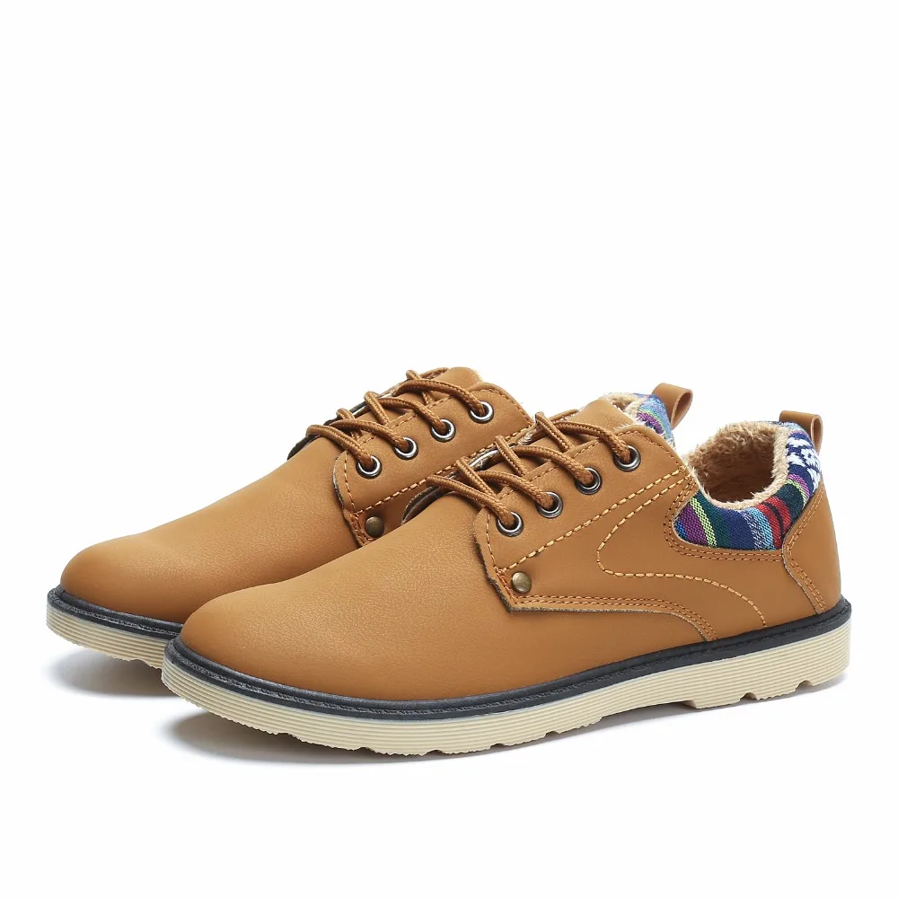 

feiyitu Autumn Winter Casual Men Shoes Moccasins Leather Snow Warm Velvet Lace up Flat Shoes Male Working Footwear tenis