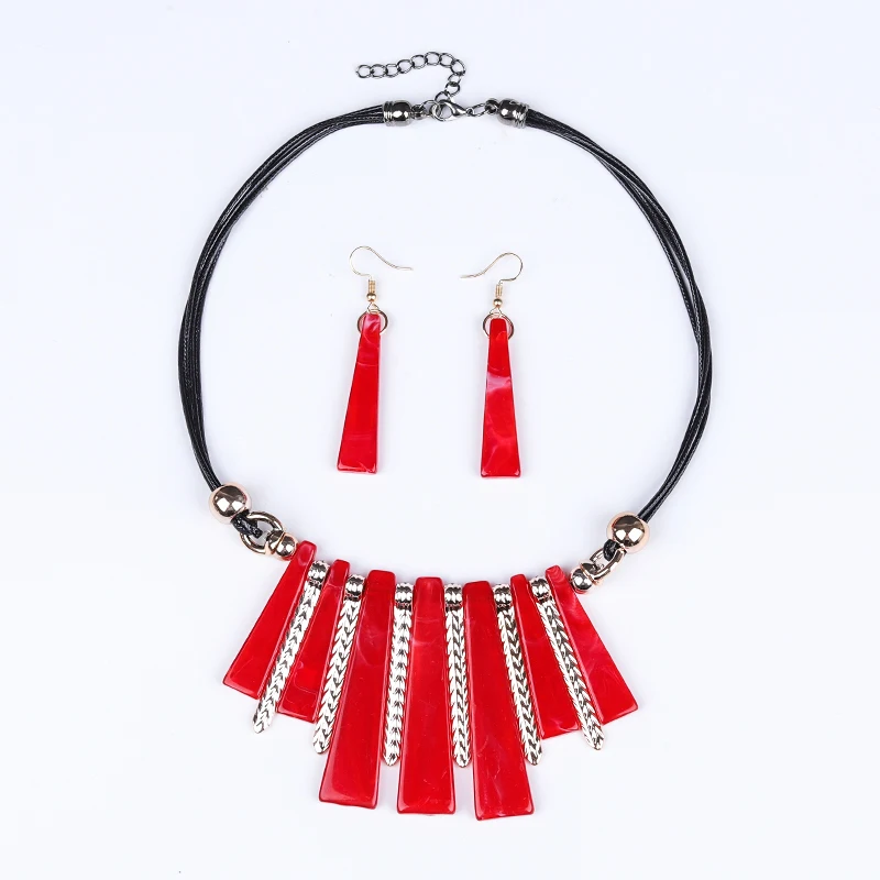 Популярные в стиле панк подвесные Геометрические Квадратные акриловые ювелирные наборы для женщин кожаный черный веревочный ожерелье серьги вечерние подарок на свадьбу