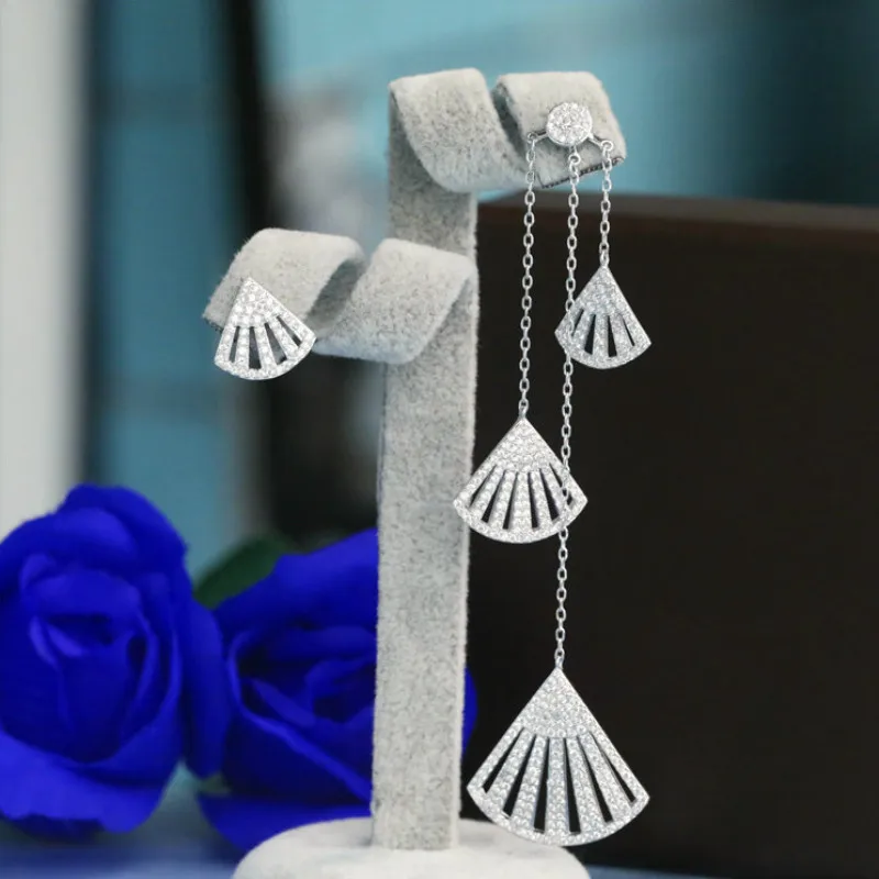 

long section asymmetric tassel earrings crystal from the crystal from Swarovski temperament fan-shaped allergy For Women Jewelry