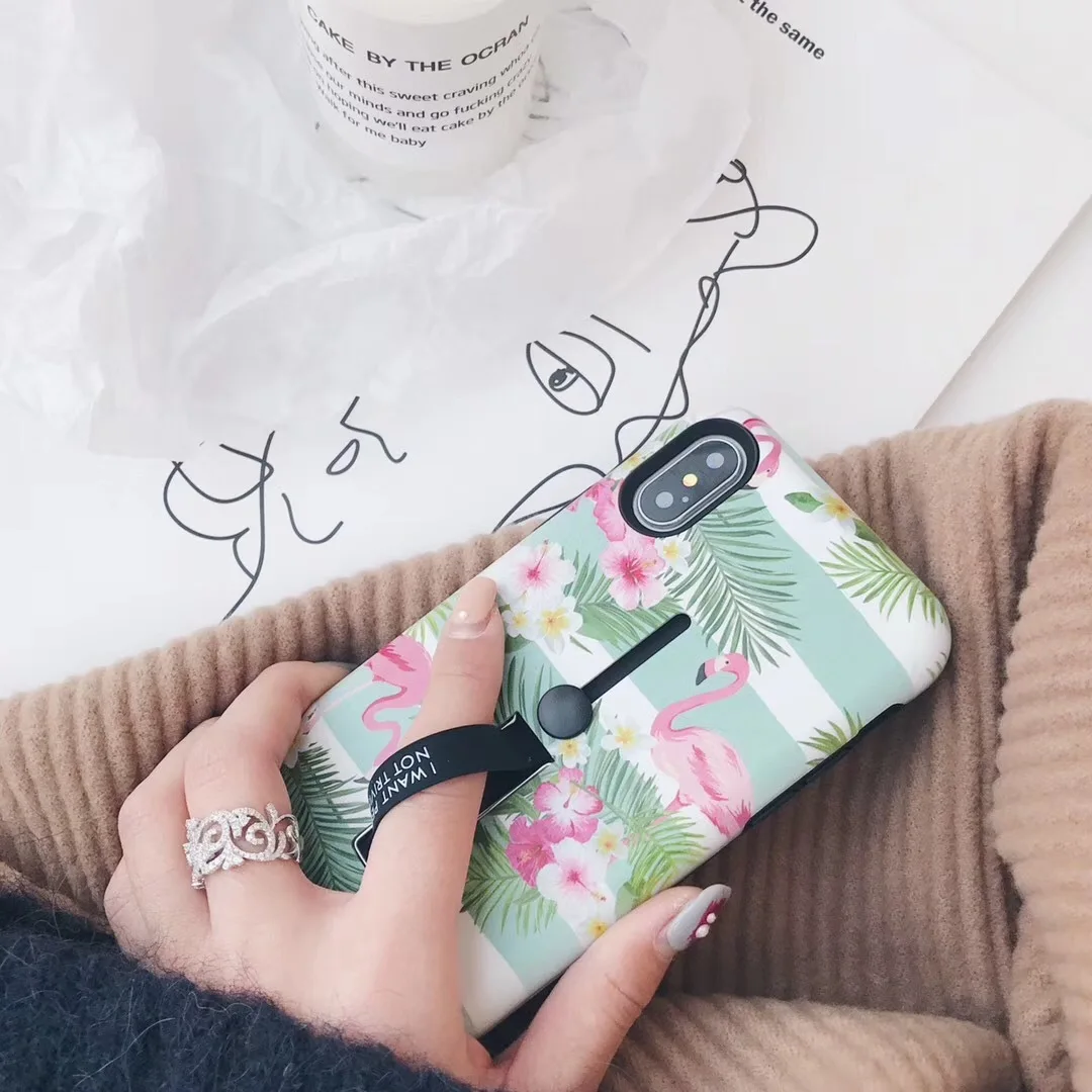 Модный Эластичный чехол с кольцом подставкой и летний розовый фламинго для iPhone XR