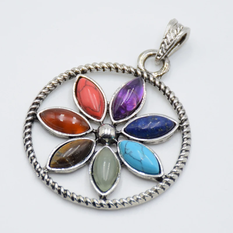 Винтажные Ювелирные изделия в форме шестигранной Луны и цветка из 7 чакр ожерелье