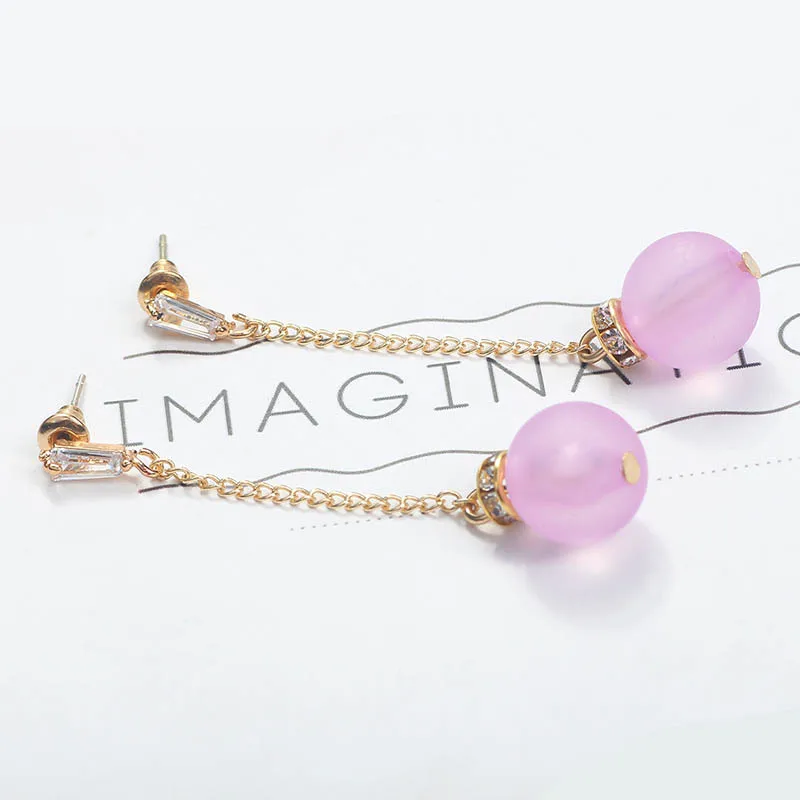 Korea Temperament Scrub Ball Metal Long Pendant Earrings Simple Trends Joker Fresh Fashion Women Jewelry Gifts | Украшения и
