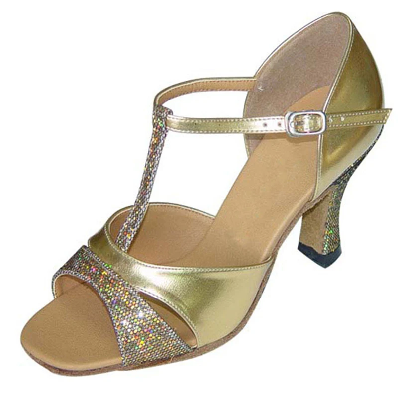 Хит продаж профессиональные женские сандалии Zapatos de baile для сальсы золотого