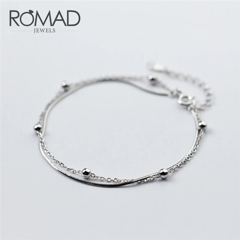 Женский двухслойный браслет из бисера ROMAD стерлингового серебра 925 пробы с