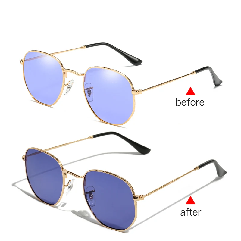 photochromic-Blue Женские фотохромные солнцезащитные очки, поляризационные, меняющие цвет, хамелеон, солнцезащитные очки для круглого лица, овальные зеркальные оттенки, УФ, черный, розовый - Цвет линз: photochromic-Blue
