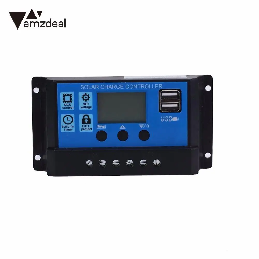 Amzdeal высокое качество 10А 12/24 в USB LCD PWM солнечная панель система регулятор заряда