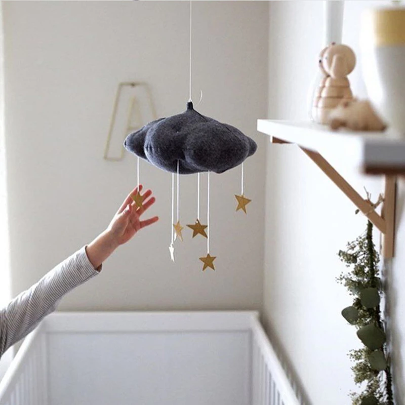 

Cloth art White Pink Moon Cloud And Star Baby Bed Mobile Hanging Girls Boy Room Decoration Accessories Nursery Decor Home Gifts