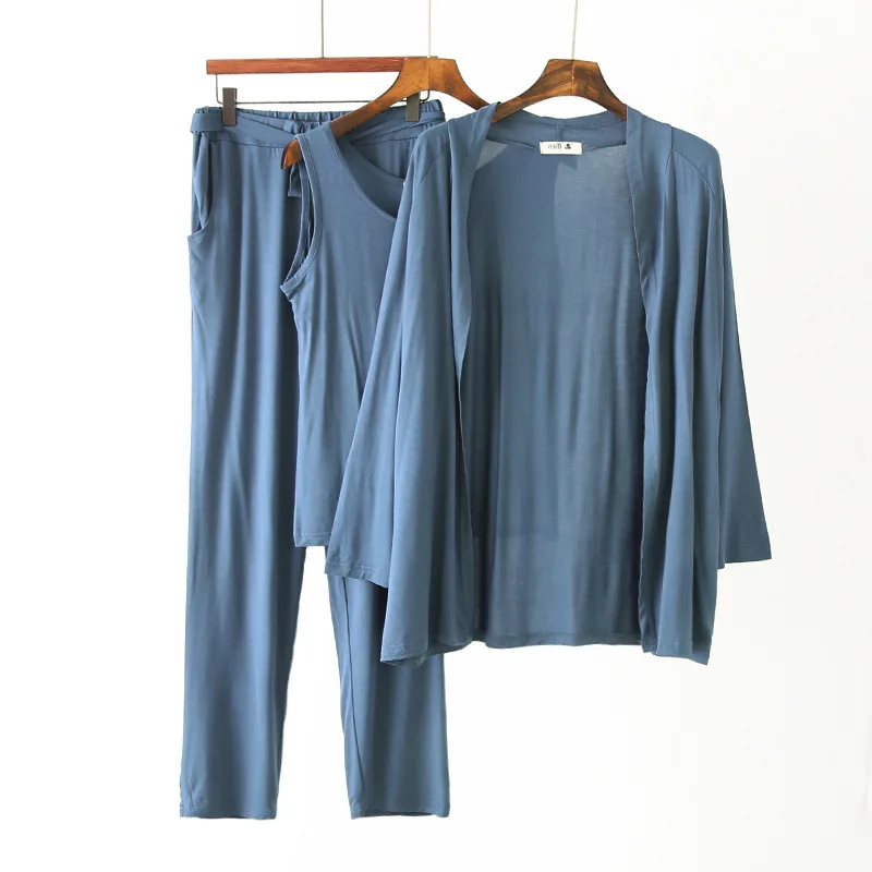 Женская пижама shein, пижама, летняя Модальная майка+ штаны+ кардиган, комплект из 3 предметов, женское сексуальное нижнее белье, свободные домашние костюмы