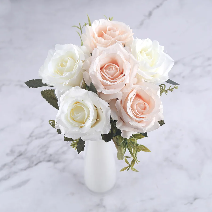white flowers 6 голов, белые розы, искусственные цветы, шелк, высокое качество, для свадебного украшения, зимние искусственные большие цветы, красные для домашнего декора, осень - Цвет: white flowers