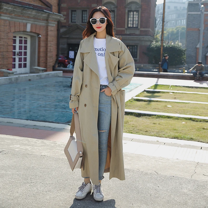 

new arrival women fashion holiday comfortable loose trench coat professional OL temperament solid girls warm outdoor long trench