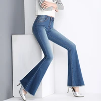 promotion womens bell bottom jeans big size female slim cotton denim trousers water wash denim pants flares free shipping 0429